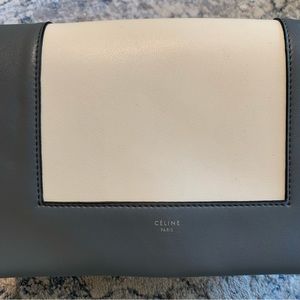 Celine White and Blue Frame Leather Shoulder Bag